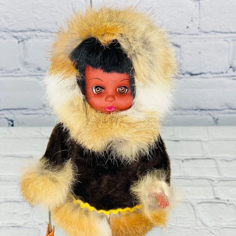 Vintage Artist Eskimo Girl Inuit Doll Native Alaskan Carlson Real Rabbit Fur